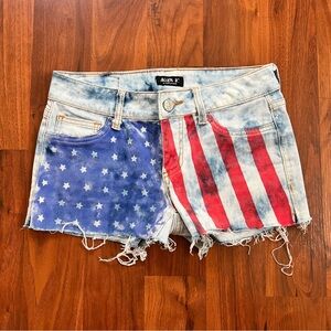 Hand-Painted American Flag Denim Shorts